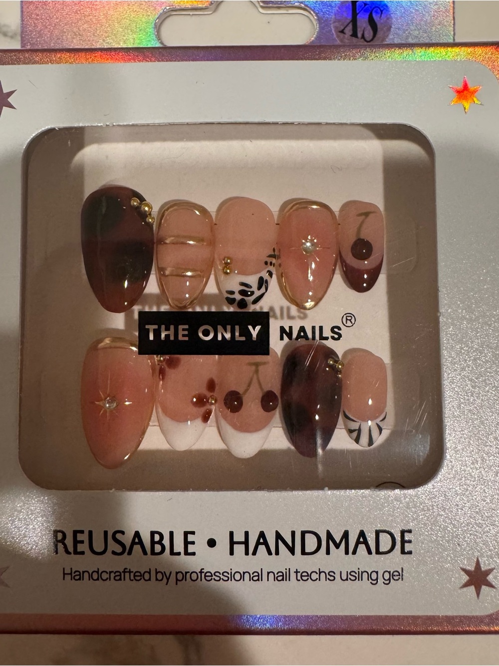 Reusable Handmade Pink & Brown Gel Press-On Set